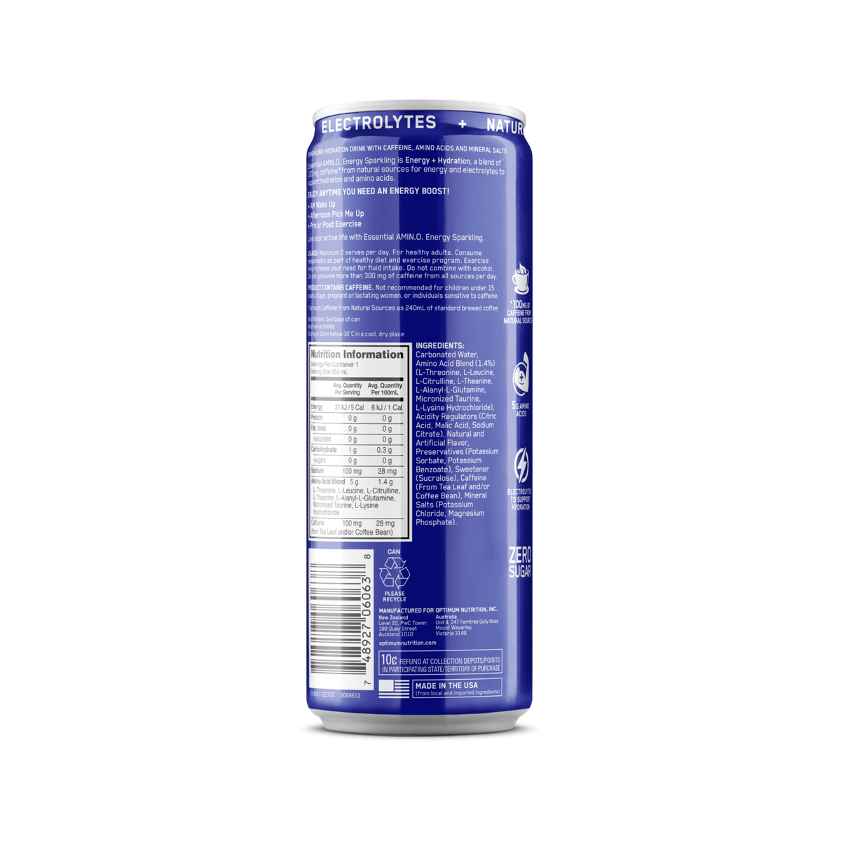 ON AMINO ENERGY SPARKLING BLUE LEMON 355ML