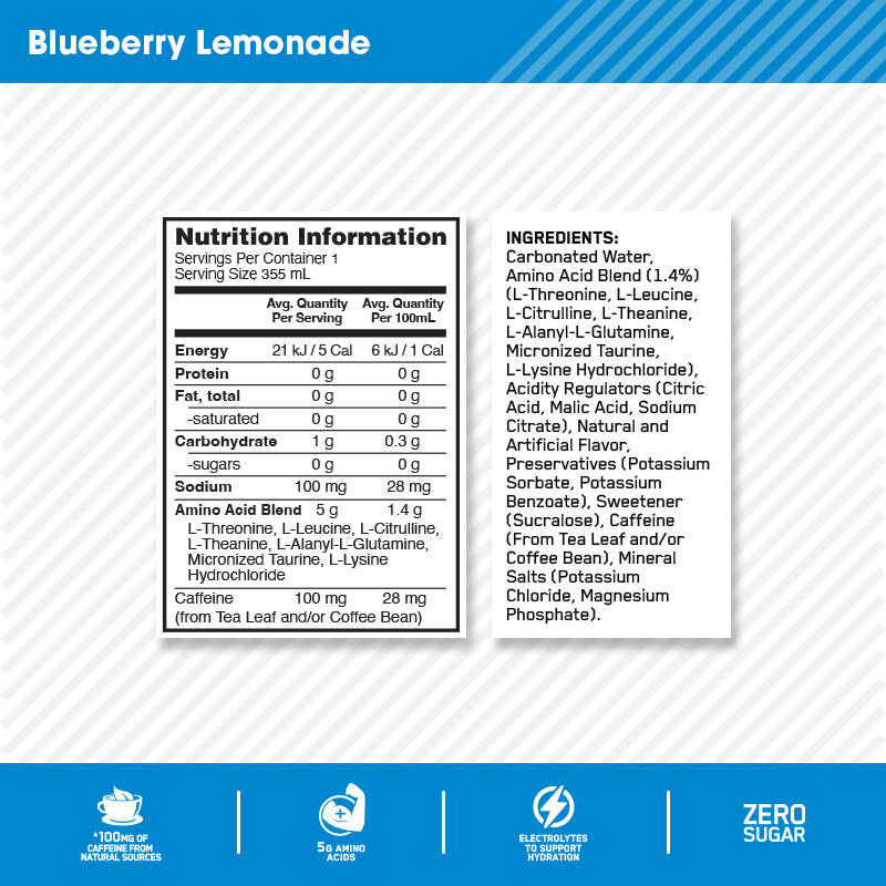 ON AMINO ENERGY SPARKLING BLUE LEMON 355ML