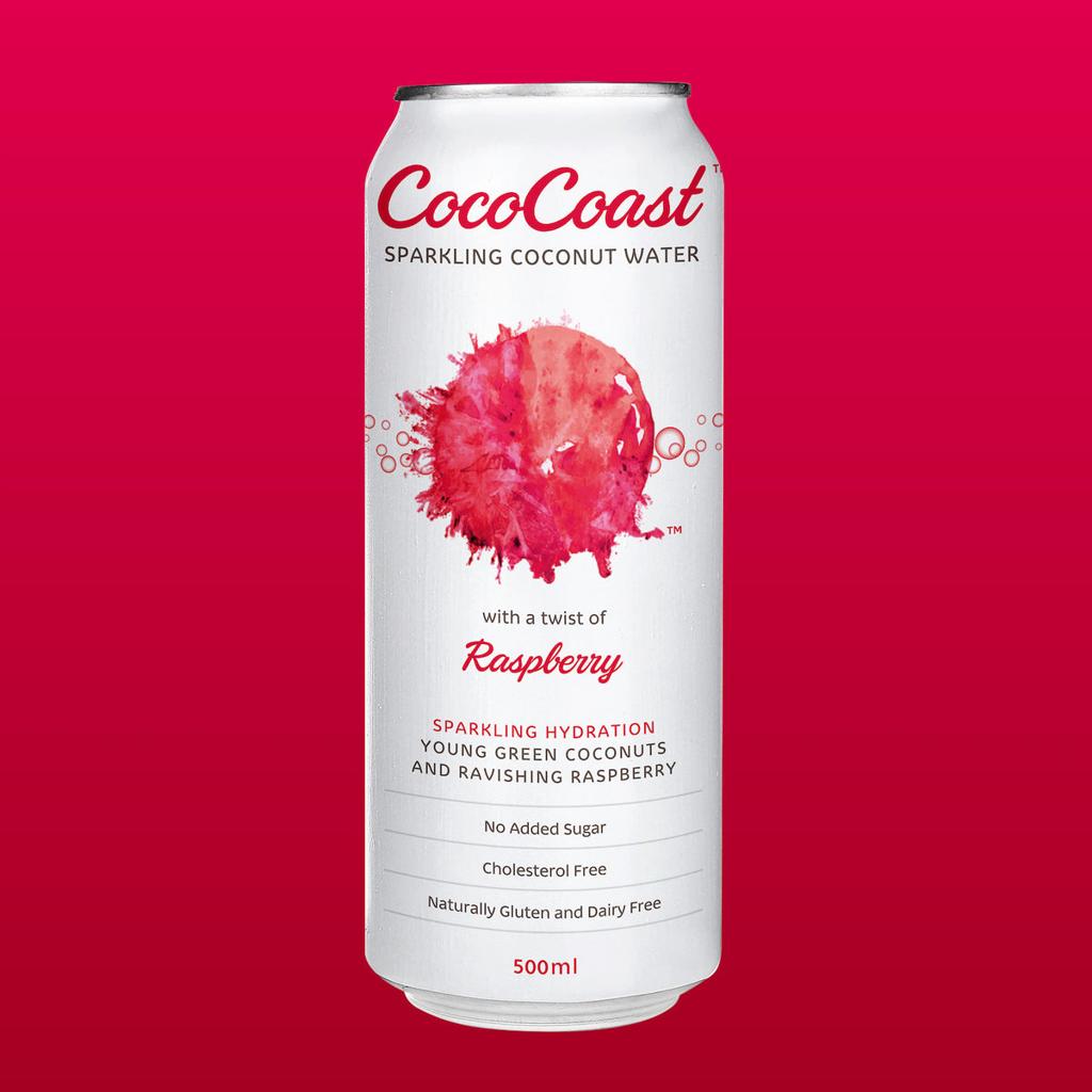 COCO COAST SPARKLING RASP COCONUT WATER 500ML
