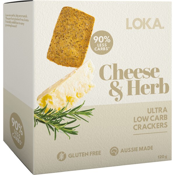 LOKA CHEESE &amp; HERB LOW CARB CRACKERS 120G