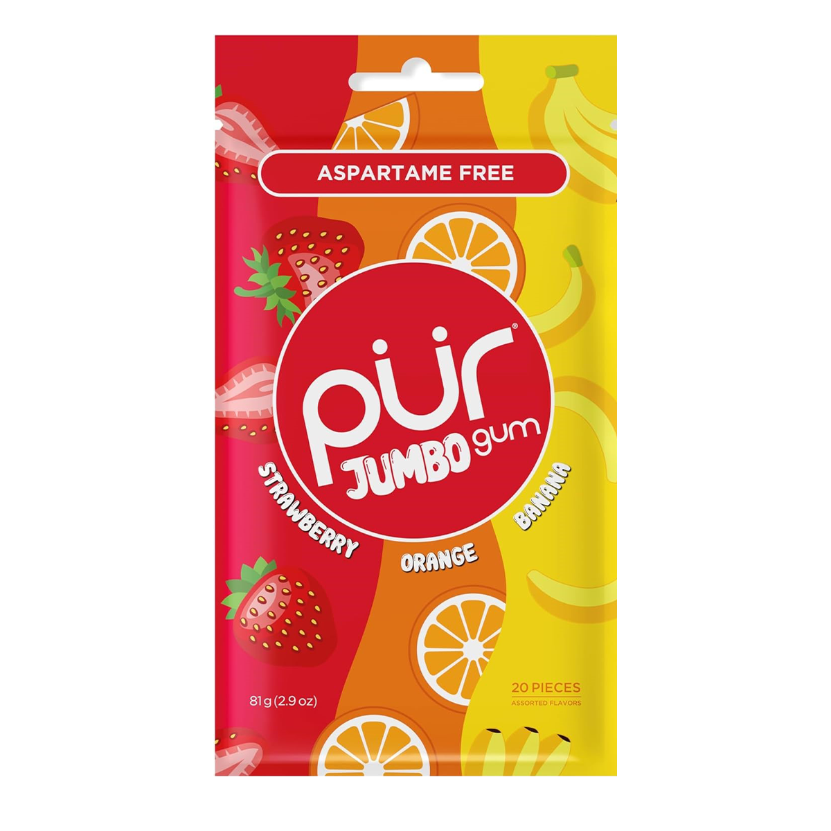 PUR JUMBO GUM STRAW/ORAN/BAN 81G
