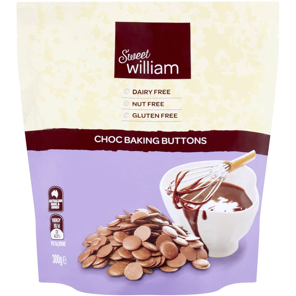 SWEET WILLIAM CHOC BAKING BUTTONS G/F 300G