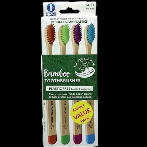 TURTLE TRIBE BAMBOO TOOTHBRUSH 4 PACK SOFT